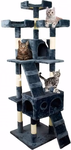 Árbol rascador para gatos Mobiclinic grande de 4 alturas con cueva y sisal en color gris, soporta hasta 10 kg