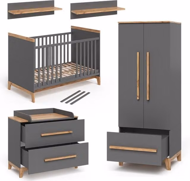 Conjunto de habitación infantil Malia de Vitalispa en gris y roble