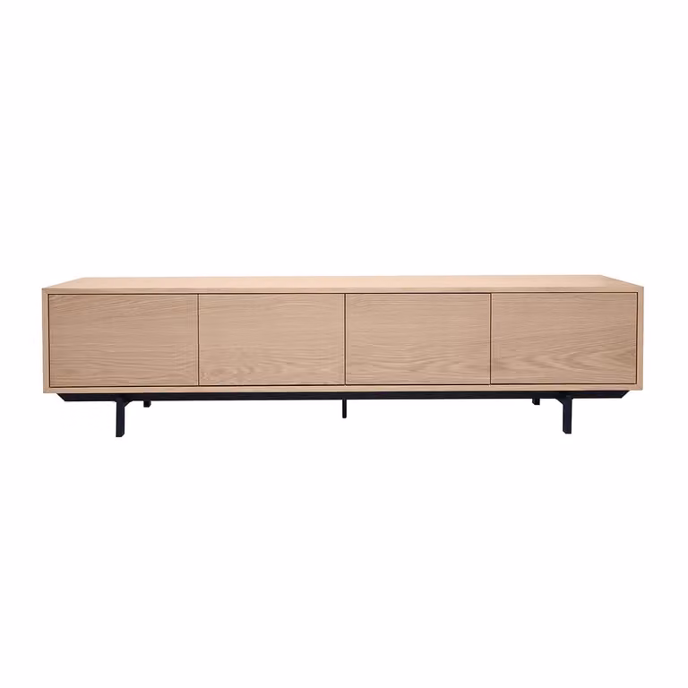 Mueble de televisión retro Manny de Miliboo en madera de roble y metal negro, An: 200,3 cm, Al: 65 cm, P: 45 cm