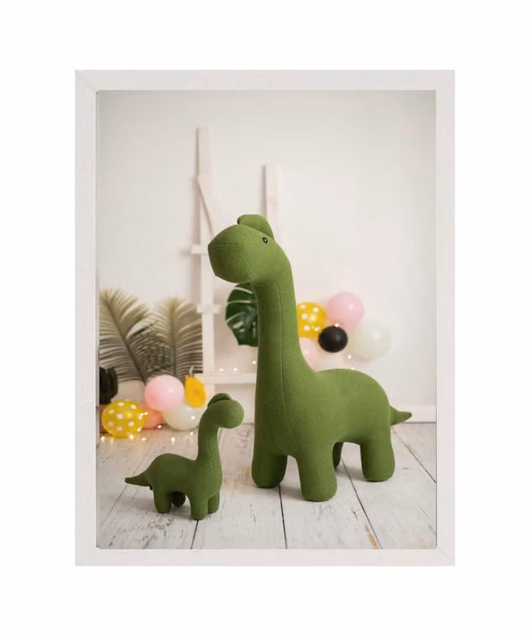 Lámina de ilustración de dinosaurios para niños con marco de madera blanca, An/Al: 43 x 33 cm