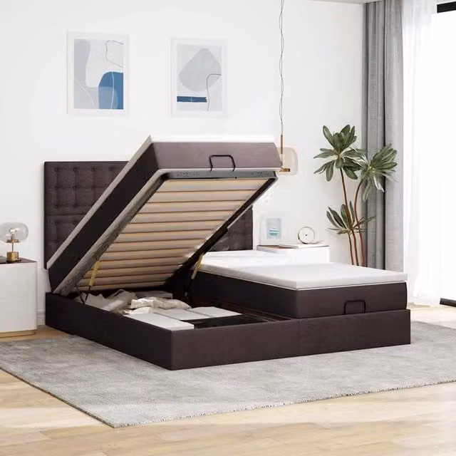 Estructura de cama otomana Maison Exclusive con base abatible en tela marrón oscuro, An/P/Al: 180 x 200 x 28 cm