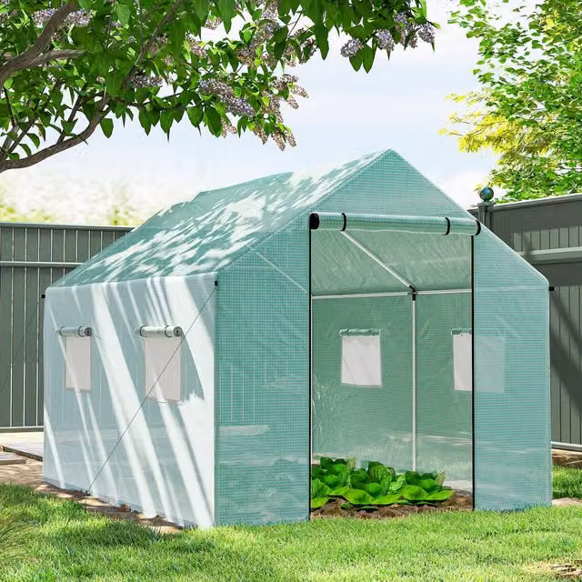 Invernadero de túnel Outsunny para jardín y huerto, color verde, con estructura de acero galvanizado, 4 ventanas de malla y puerta con cremallera, An/P/Al: 300 x 200 x 200 cm