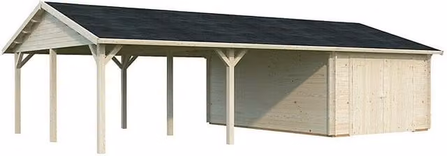Garaje con carport Roger de Palmako en madera color marrón y beige con puerta abatible, An/Pr: 1006 x 619 cm