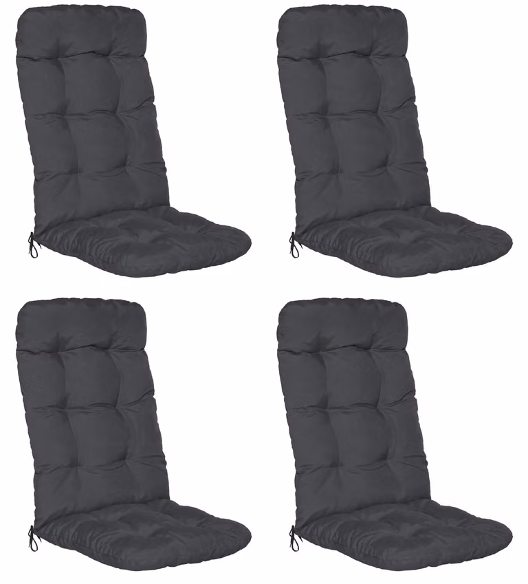 Set de 4 cojines para sillas de jardín y terraza Beautissu, modelo rectangular con respaldo alto, color gris antracita, fabricados en poliéster con certificación Oeko-Tex Standard 100