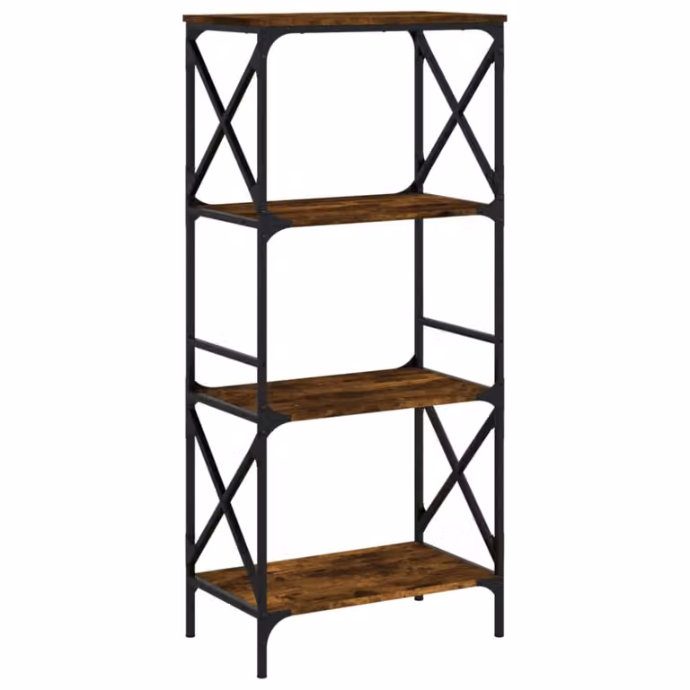 Estantería librería Maison Chic de estilo industrial con 4 estantes en madera roble y metal color marrón An/P/Al: 59 x 35 x 132 cm
