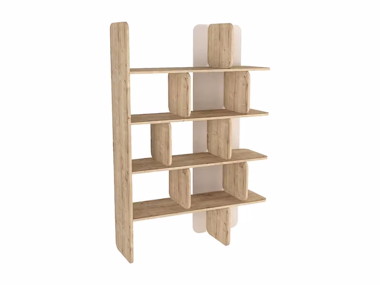 Estante de pared con 4 baldas MINALVA en color beige y arena, diseño moderno de madera y MDF, An/P/Al: 121,8 x 41,6 x 180 cm