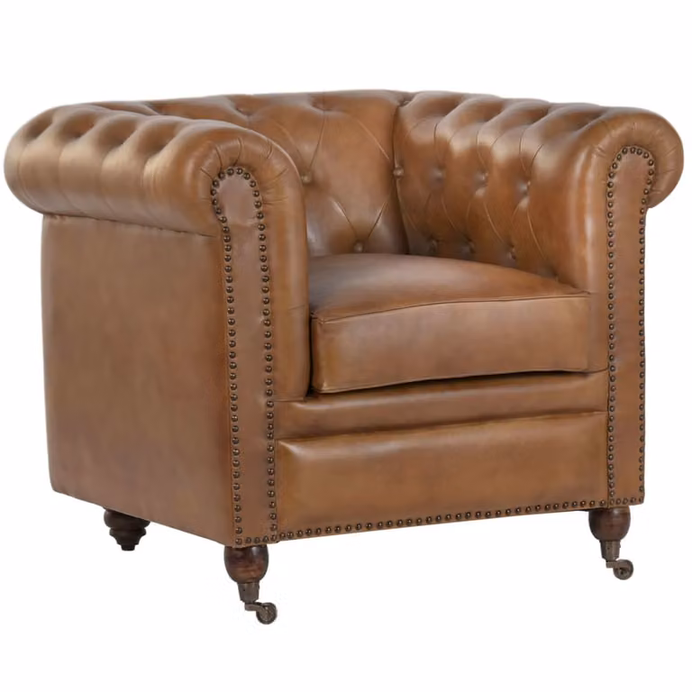 Sillón Chesterfield de cuero NIYLO en color marrón An/P/Al: 90 x 80 x 77 cm
