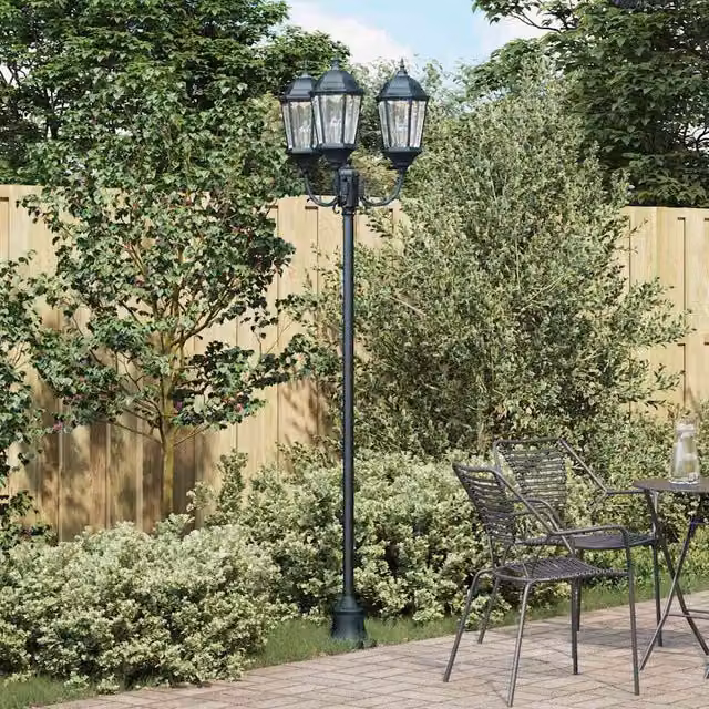 Luz de jardín vidaXL de aluminio y cristal con 3 lámparas E27, An/P/Al: 57 x 49 x 241 cm