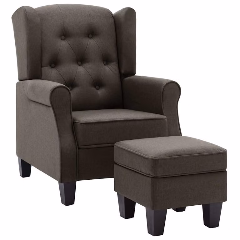 Sillón moderno con reposapiés integrado vidaXL en tela gris taupe con estructura de madera sólida y espuma para tu salón