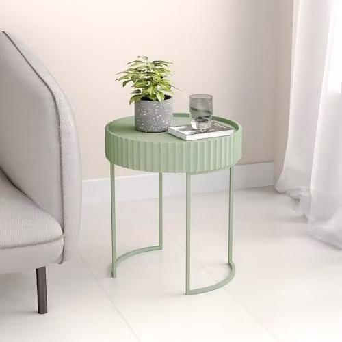 Mesa auxiliar redonda Rill de en.casa en color verde menta con base de trineo y acabado mate, An/P/Al: 40 x 40 x 46 cm