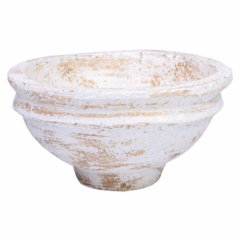 Centro de mesa Wanderlust Deco tipo bowl de papel maché artesanal en color blanco y amarillo, diseño minimalista y redondo, An/P/Al: 28 x 28 x 14 cm