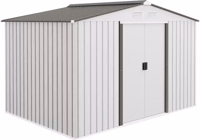 Caseta de jardín Outsunny de metal para almacenamiento de herramientas, color plata y gris, An/P/Al: 277 x 195 x 192 cm