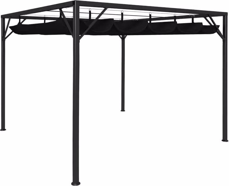 Cenador de jardín Syfax con tejado retráctil de acero y poliéster en gris antracita, An/P: 300 x 300 cm, Altura: 230 cm