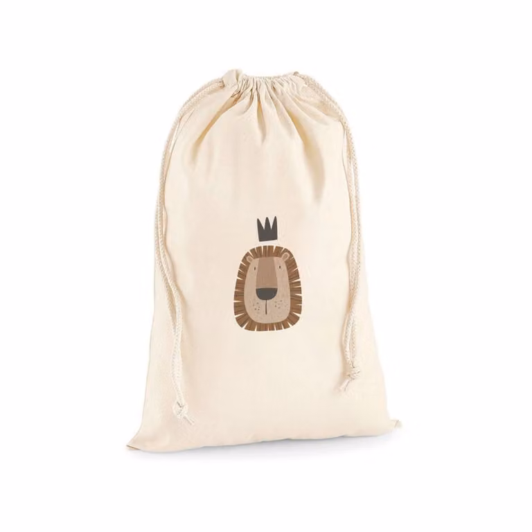 Bolsa de algodón para almacenaje Nicolasito con diseño de león en marrón y beige, An/Al: 70 x 55 cm