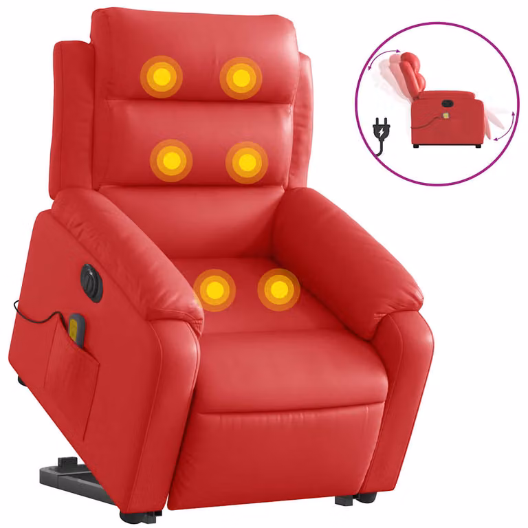 Sillón de masaje eléctrico elevable vidaXL en cuero artificial rojo con reposabrazos para personas mayores