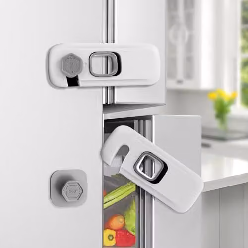 Pack de 5 cierres de seguridad BECOMTO para niños con adhesivo 3M, cerraduras para refrigerador y muebles, color gris