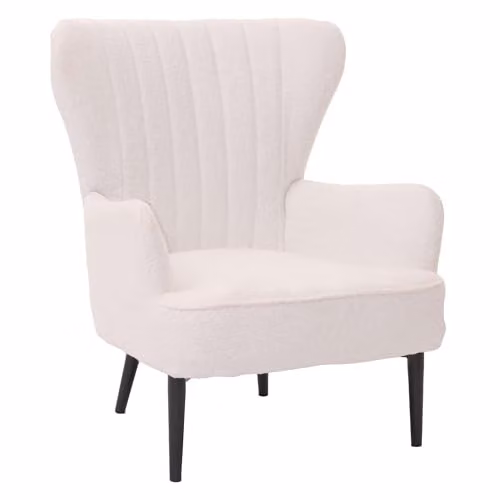 Sillón de salón Mendler HWC-K37 estilo retro con tapizado de tejido bouclé y estructura de metal en color blanco