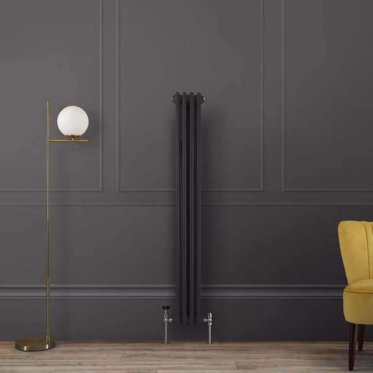 Radiador Vertical Tradicional Hudson Reed en Color Gris con Columnas Dobles, Al: 150 cm, An: 20 cm, P: 20 cm
