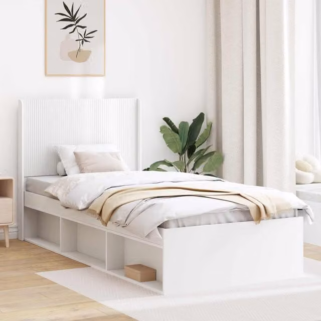 Estructura de cama con almacenamiento y cabecero Maison Exclusive en color blanco para adultos, An/P/Al: 90 x 200 x 97 cm