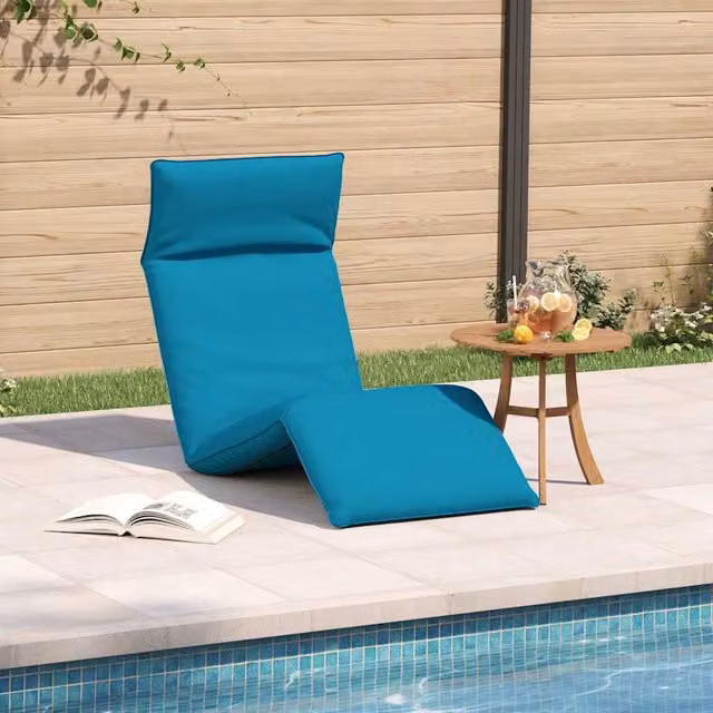 Tumbona plegable SYFAX azul con reposacabezas ajustable y estructura de acero para jardín o terraza, An/P/Al: 175 x 54 x 8,5 cm