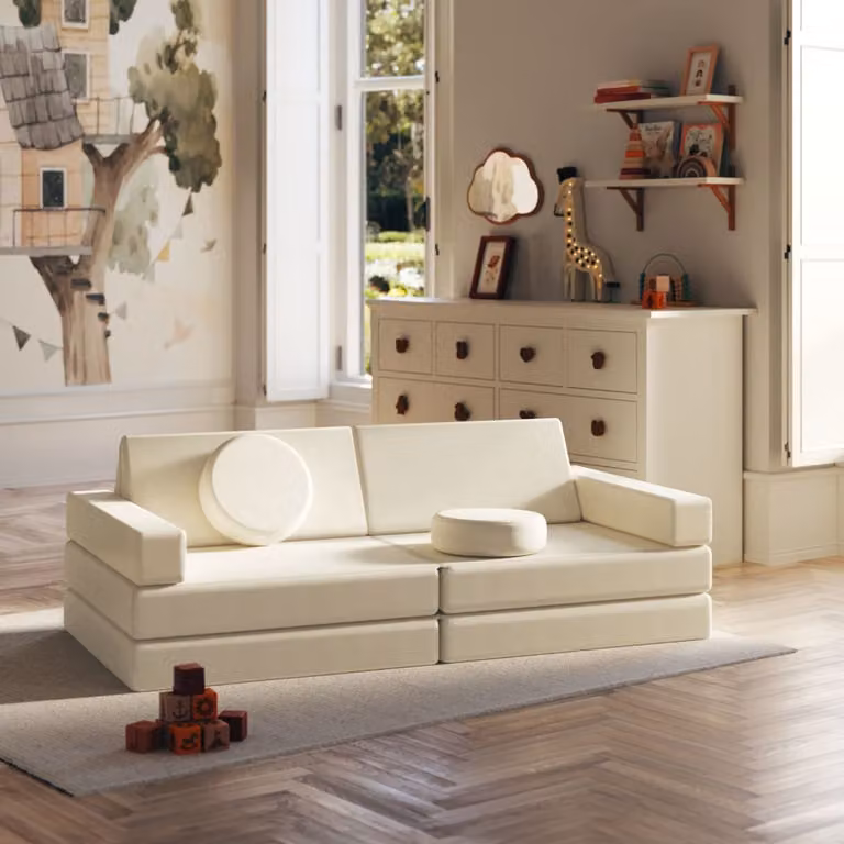 Sofá de juegos de 8 piezas TecTake en color beige con diseño apilable y fundas extraíbles para niños