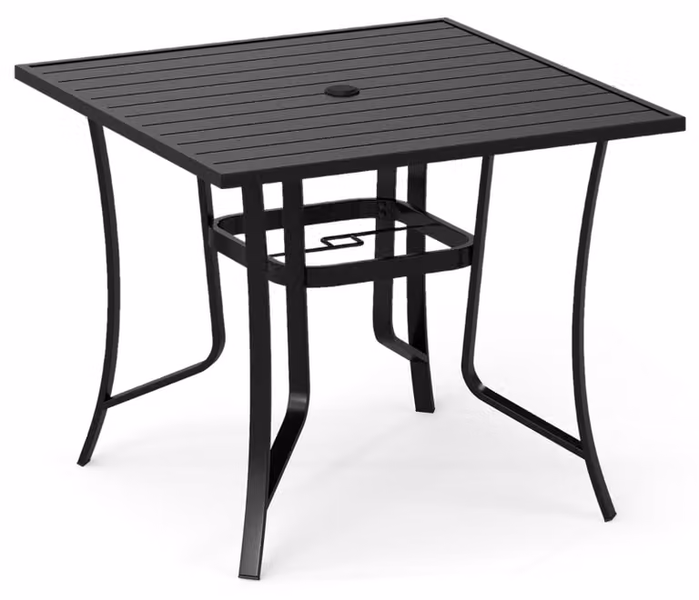 Mesa de jardín cuadrada Northix de metal negro mate con agujero para paraguas, An/P: 91 x 91 cm, Al: 73 cm