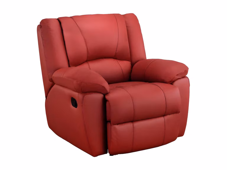 Sillón relax de piel AROMA rojo con estructura mixta y reposabrazos