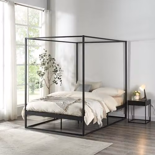 Estructura de cama con dosel Kristianstad de en.casa en metal color negro, An/P/Al: 120 x 200 cm