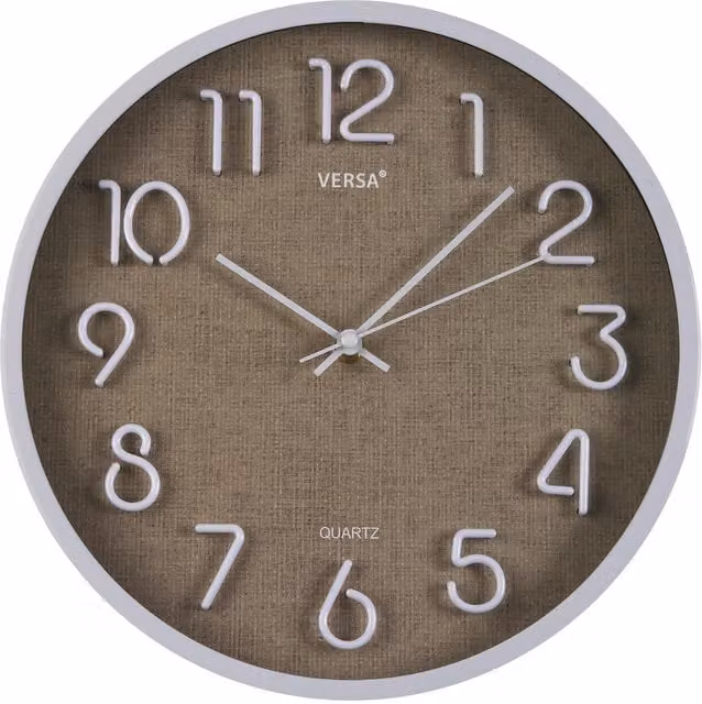 Reloj de pared analógico VERSA de estilo moderno en plástico marrón, Al x An x P: 30 x 30 x 4 cm
