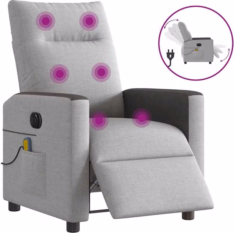 Sillón reclinable de masaje eléctrico Syfax en tela gris y negro para salón