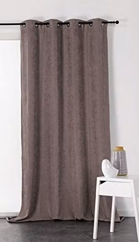 Cortina Linder de terciopelo con ojales, térmica y opaca, color beige o marrón, An/Al: 140 x 260 cm