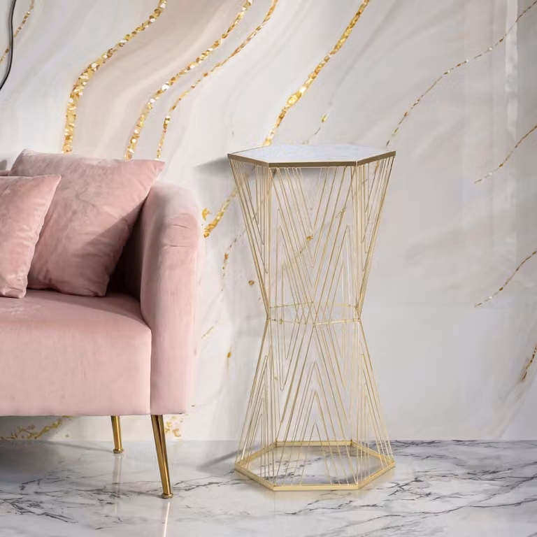 Mesa auxiliar moderna Mauro Ferretti de metal dorado y cristal, An/P/Al: 40 x 35 x 80 cm