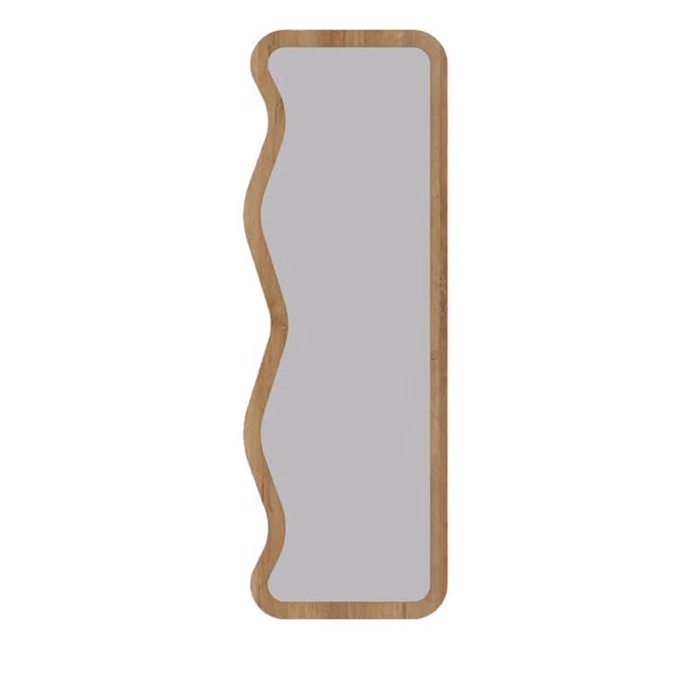 Espejo de pie rectangular de madera estilo boho en colores beige y marrón, An: 50 cm, Al: 160 cm