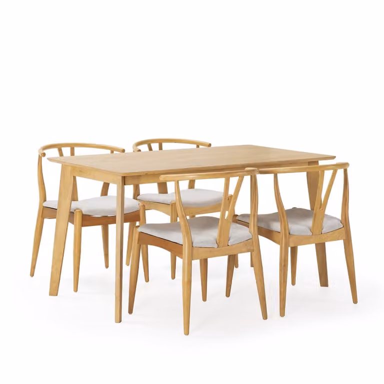 Juego de comedor rústico de madera con mesa rectangular y 4 sillas, color marrón y amarillo, An/P/Al: 140 x 80 x 75 cm