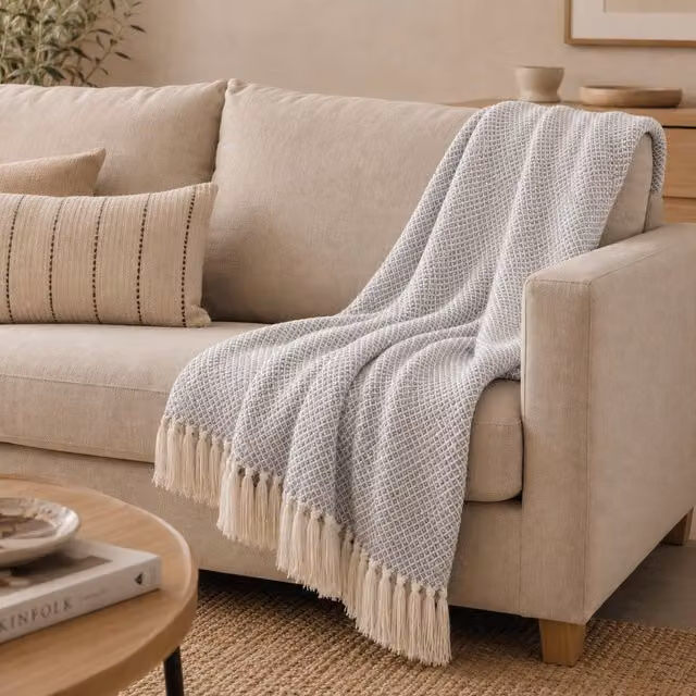 Plaid reversible Tímoni de Donegal Collections en gris con diseño escandinavo y cuadros, An/P: 230 x 260 cm