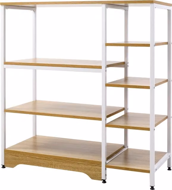 Estante de cocina Homcom con 7 estantes para microondas y horno, madera natural y metal, An/P/Al: 90 x 40 x 95 cm