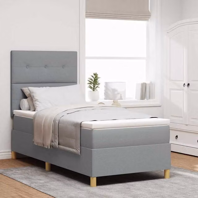 Cama tipo box spring con cabecera Maison Exclusive en color gris y tela, An/P/Al: 100 x 200 x 203 cm