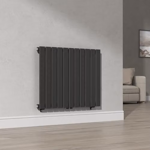 Radiador de panel monocapa neu.haus de diseño plano en acero color negro para salón o baño, conexión inferior central, 616W, An/Al: 80 x 60 cm