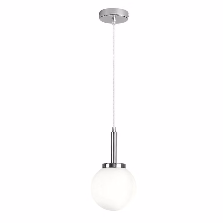 Lámpara de suspensión Rabalux Togo con pantalla esférica de cristal en color plata y blanco, casquillo E14 y diámetro de 15 cm