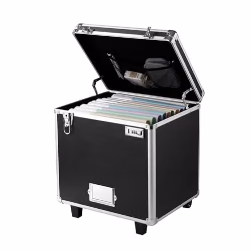 Caja organizadora de archivos VEVOR con ruedas y cerradura, maletín portátil para documentos con asa telescópica, Negro