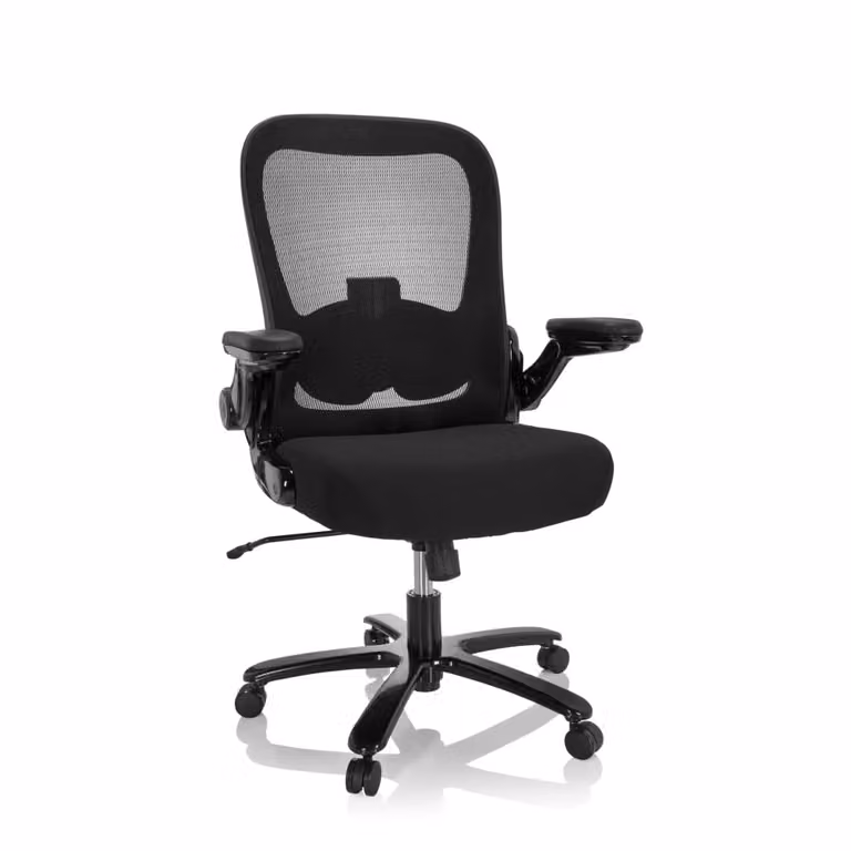 Silla giratoria XXL hjh OFFICE en color negro con tejido de malla y reposacabezas para oficina o casa