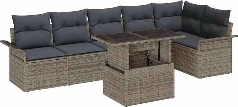 Conjunto de sofá de jardín Syfax en forma de L con cojines y mesa de centro, color gris
