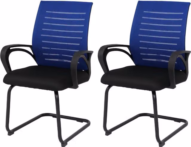 Juego de 2 sillas de comedor Mendler HWC-K51 con reposabrazos, tapizadas en tela azul y estructura negra