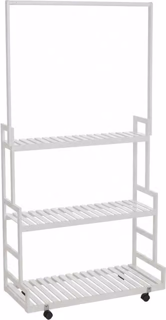 Estantería de bambú HHG-376 para plantas con 3 estantes y ruedas, color blanco, Al x An x P: 175 x 93 x 38 cm