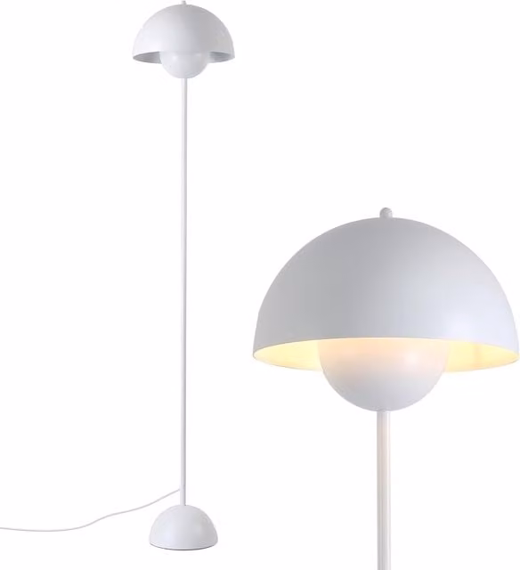 Lámpara de pie moderna ALPINALUZ de metal en color blanco con pantalla de cúpula y casquillo E27 para salón o dormitorio