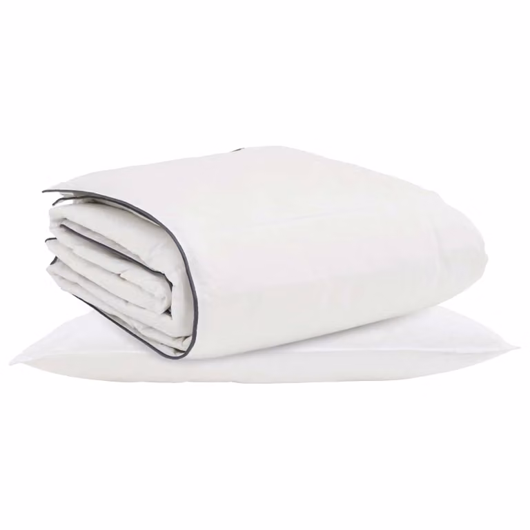 Set de 2 unidades de edredón de invierno y almohada vidaXL en color blanco con relleno de mezcla de plumas y plumón de pato, transpirable y regulador del clima