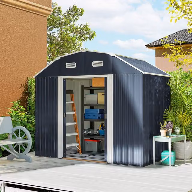 Cobertizo de jardín Outsunny de acero galvanizado gris con puertas correderas y techo curvo An/P/Al: 238 x 132 x 198.5 cm