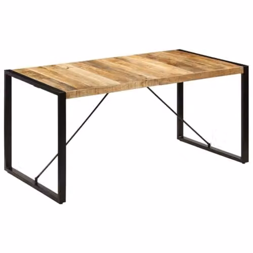 Mesa de comedor de diseño Helloshop26 de madera de mango maciza y metal, rectangular, color marrón y negro, An/P/Al: 160 x 80 x 75 cm