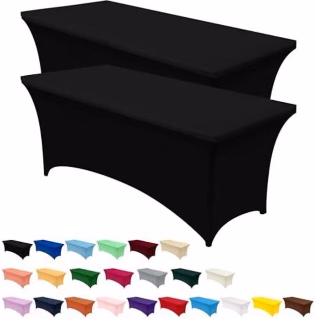 Juego de 2 manteles elásticos LIIYIELA de poliéster y elastano, lavables a máquina y antiarrugas, color negro, 183 cm