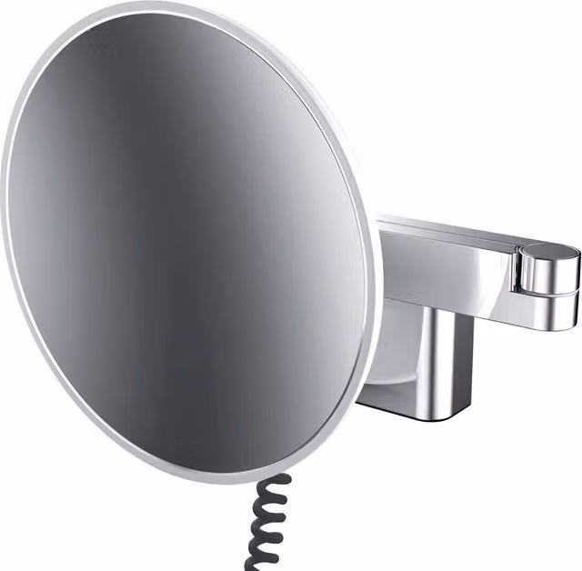 Espejo de pared Emco para maquillaje y afeitado con luz LED regulable, diseño redondo en color plata y blanco